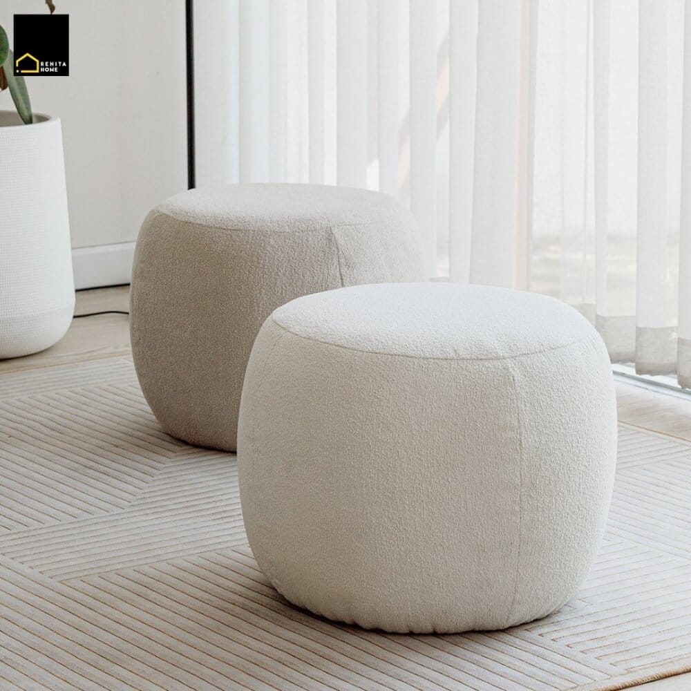 สตูลขนแกะเทียมทรงกลม RENITA HOME รุ่น RUSSELL STOOL สีขาว 52x40ซม._4